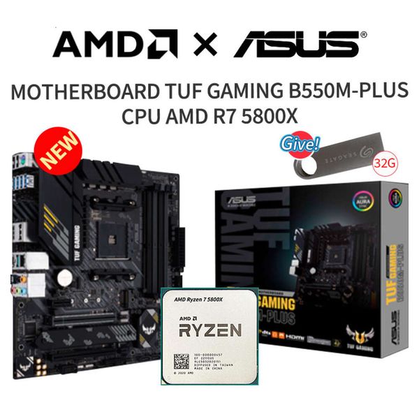 Nueva placa base ASUS TUF Gaming B550M-PLUS + CPU AMD R7 5800X Socket AM4 sin ventilador