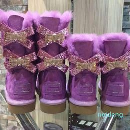 Nuevas botas de nieve de Australia, zapatos de algodón cálidos a la moda de tubo medio para mujer, taladro con lazo