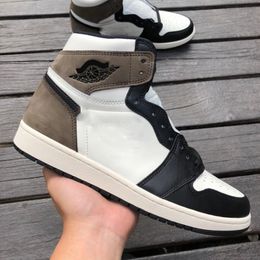 New Authentic 1 High OG Dark Moka Chaussures Voile Noir Véritable cuir nubuck Hommes Femmes Baskets De Sport Avec Boîte D'origine 555088-105 Taille US4-13