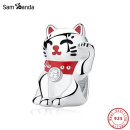 Nieuwe Authentieke 100% 925 Sterling Silver Bead Charm Maneki Neko Charms Lucky Fortune Cat Fit Armbanden Dames DIY Sieraden Q0531