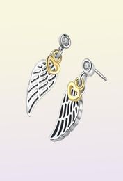 Nieuwe authentieke 925 Sterling Silver Wings hanger oorbellen set originele doos voor CZ Diamond Feather Stud Earring voor dames8982904
