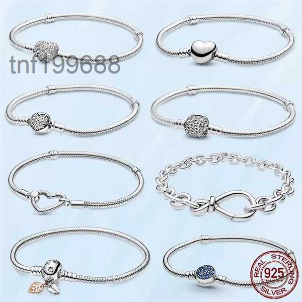 Nueva pulsera auténtica y popular de plata de ley 925, la más vendida para mujer, cadena de serpiente en forma de corazón, cuentas aptas para mujer, regalo de joyería con caja original 7TSD