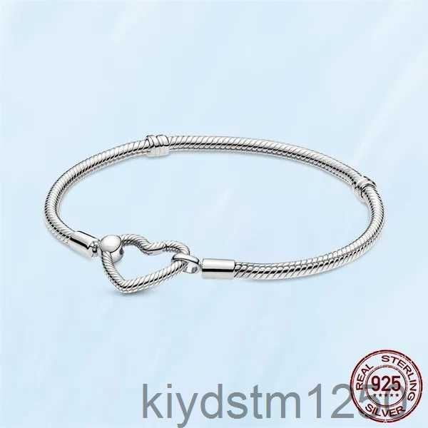 Nouveau authentique populaire 925 bracelet en argent sterling le plus vendu pour les femmes en forme de coeur chaîne de serpent dames ajustement perles de charme bijoux cadeau avec boîte d'origine 75lc