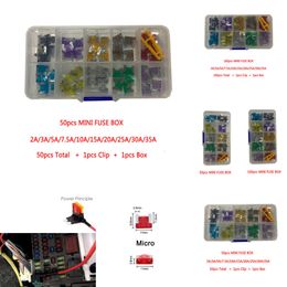 NOUVELLE MINI AUTO MINI CAR 100PCS 50PCS 2A 3A 5A 7.5A 10A 15A 20A 25A 30A 35A AMP AVEC CURME CLIP BOX TYPE BLADE FUSE TRUC