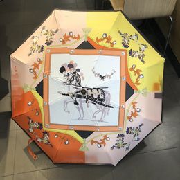 Nieuwe Automatische Dubbele Paard 3-voudige Paraplu Vinyl Coating Parasol Anti-Uv Paraplu Regen en Regen Tweeërlei Gebruik