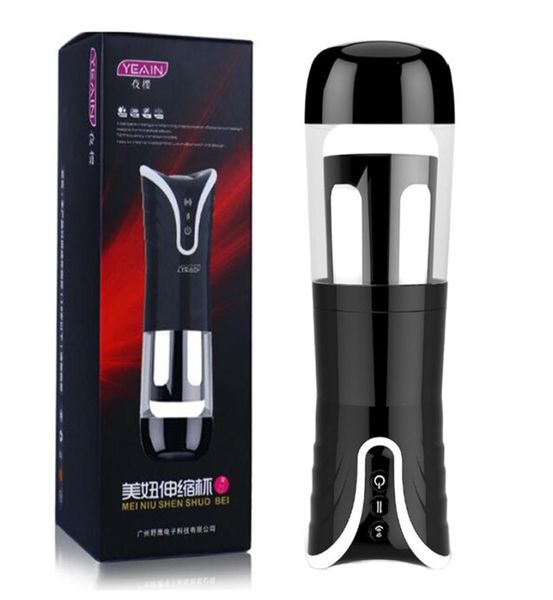 Nuevo automático telescópico Sucking Voice Sex Machineartificial Vagina Real Pussy Electric Male Masturbator Cup juguetes para el hombre Y199658829