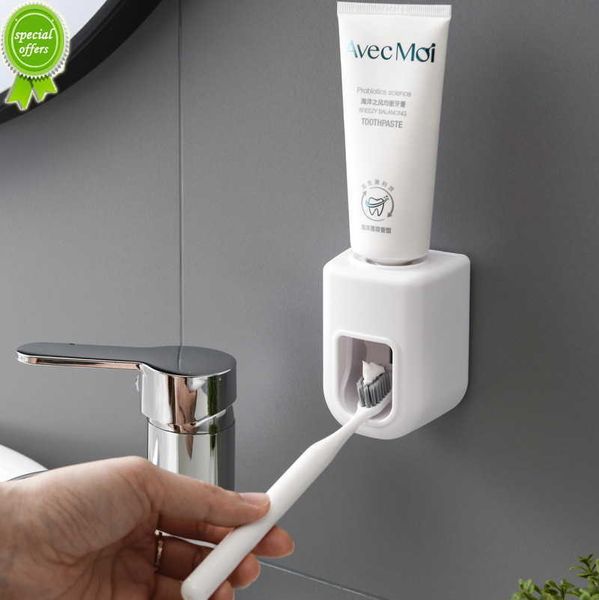 Nouveau distributeur automatique de dentifrice salle de bain auto-adhésif porte-brosse à dents anti-poussière support mural presse-dentifrice pour la maison