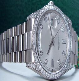 Nouvelle montre automatique 36 mm Mens 18KT WG Diamond Président Silver Dial 118389 Men039s Wristwatch9902029