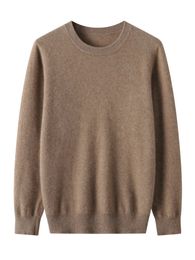 Nuevo Otoño e Invierno 100% suéter de lana Merino pura para hombre, cuello redondo, manga larga, ropa de punto de Cachemira, Top básico 240104