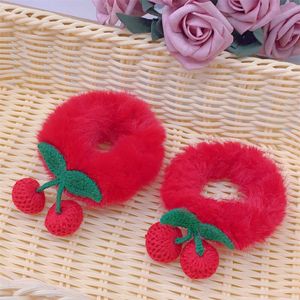 Grande boucle de cheveux en peluche pour femmes, accessoires à la mode, tricotée, tête de cerise rouge, cravate, corde, boucle de queue de cheval, nouvelle collection automne et hiver