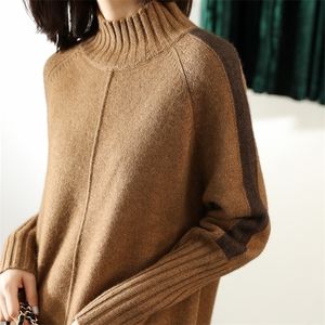Nieuwe herfst en winter kasjmier trui vrouwen hoge kraag verdikte pullover losse trui groot formaat gebreide wollen shirt LJ201113