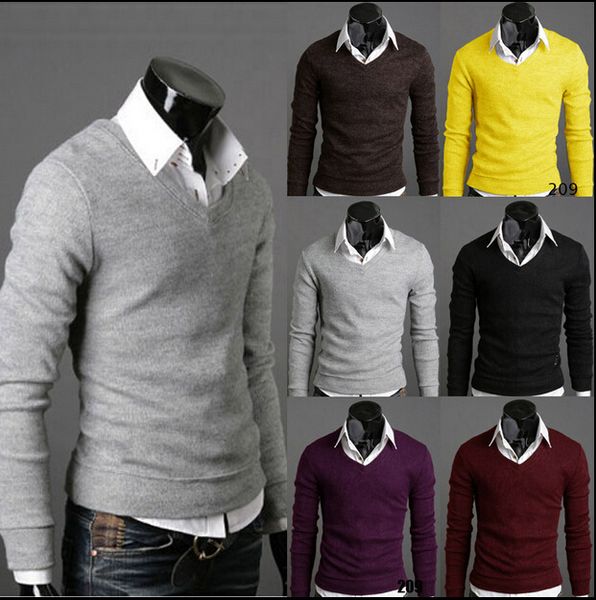 Pull Slim classique anglais pour hommes, nouveaux modèles d'automne et d'hiver, chemise à col en v, livraison gratuite