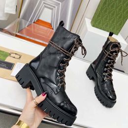 Nuevas botas de otoño e invierno de marca superior de diseñador G para mujer, botas acolchadas con cordones, botas negras, botas Martin, botas de manga larga, botas de cuero 35-41