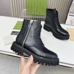 Nuevo otoño e invierno de las mejores marcas Diseñador de moda para mujer G Familia Cremallera lateral Botas con cordones Botas negras Botas Martin Botas de manga larga Botas de cuero 35-43