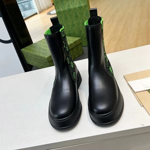 Nieuwe herfst- en wintertopmerk Damesmodeontwerper G Familie Dikke zool Gekleurd echt leer Zwarte laarzen Martin Boots Laarzen met lange mouwen Leren laarzen 35-41