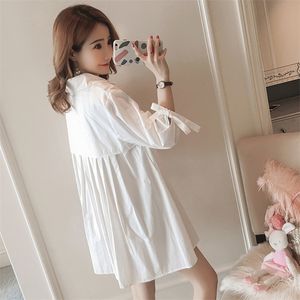 Nouveau automne de style petit ami chemise lâche blanche pour les femmes enceintes maternité une robe de vêtements de ligne robe coréenne pour la grossesse out lj2011232