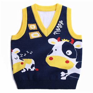 Nieuwe Herfst Leuke Koe Gedrukt Peuter Jongens Meisjes Trui V-hals Mouwloos Mode Kid Vest Top Warme Katoenen Pullover voor kinderen Y1024