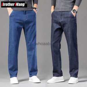 NUEVO Autumn Dark Blue Men's Loose Business Jeans Casual Jeans clásico Estilo Straight-Fit Stretch-Denim Pants de marca HKD230812