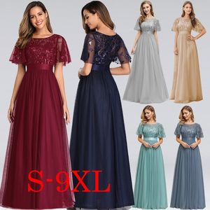 Nouvelle robe de décoration d'automne élégante une ligne O cou manches évasées paillettes longues robes de soirée formelles pour les femmes grande taille automne 2020 T21847