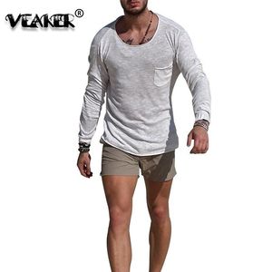 Nouveau Automne Deep O Cou T-shirt Hommes Gym Sexy Fitness Tops À Manches Longues Pull Homme Plus Taille Slim Fit Tshirt Dropshipping T 201202