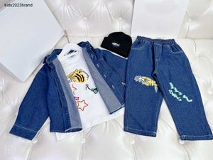 Survêtement d'automne pour enfants, ensemble de veste en Denim pour bébé, taille 100 à 160, veste à revers simple boutonnage, pull en jean et chapeau tricoté, Nov10