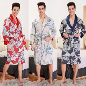 Nouveau automne à manche à manches longues Men Men Robe Navy Navy Knee Silk Bathrobe Mens Pyjamas Nightgown2759
