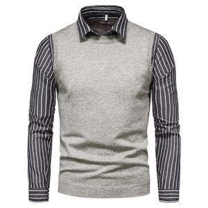 Pulls pour hommes Hommes Automne Tricots Faux Pull en deux pièces Tissus Style décontracté avec des chemises