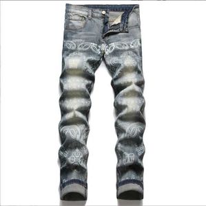 Nouveau Automne hommes jean imprimé coton pantalon petit droit taille moyenne hommes pantalon