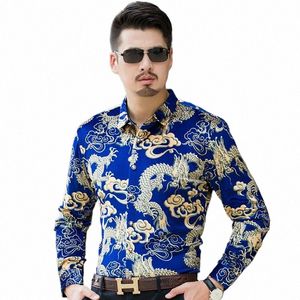 Nuevo otoño para hombre LG manga Gold Veet Shirt Fi China Drag Pattern Veet Dr Shirts j83N #