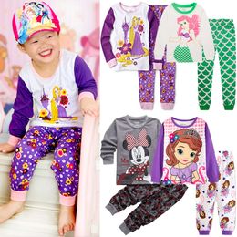 Nieuwe herfst verwarde kinderen Anna Elsa Rapunzel Princess Pamas Sets babymeisjes en jongenskleding Pijama's cartoon lange mouw set L2405