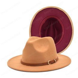 Nieuwe Herfst Unisex Fedoras Kleur Patchwork Felt Jazz Cap Vrouwen Brede Bravel Wol Mix Panama Hoeden Vintage Cowboy Cap