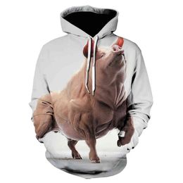 Nouveau automne hiver marque hommes sweats à capuche hommes de haute qualité animal cochon impression 3D à manches longues mode pull L220704