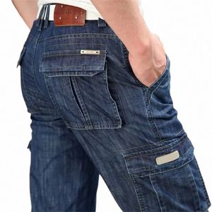 Nouveau automne hiver Cargo Jeans hommes grande taille 29-40 42 décontracté multi-poches Jeans mâle droit moto Denim pantalon O6sE #