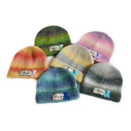 Nouveau automne hiver enfants tricoté chapeau garçons filles cravate colorant Patchwork tricot casquette crâne bonnets enfants chapeaux chauds
