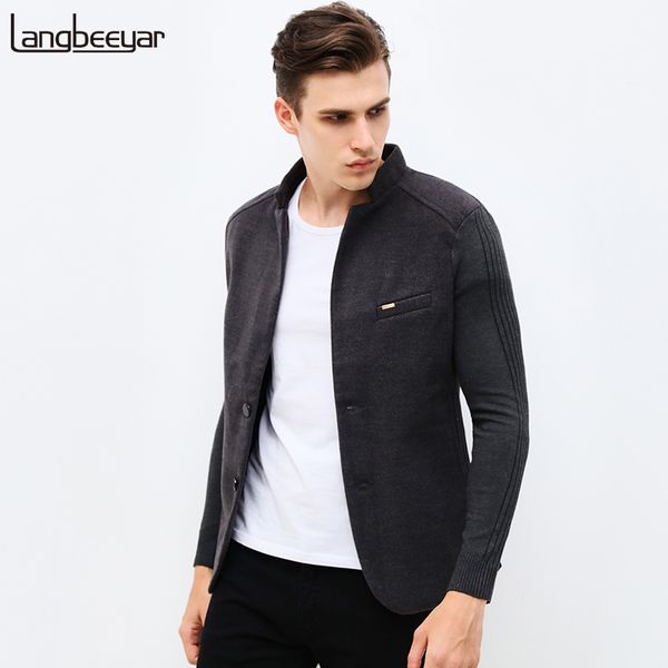 Automne Hiver Marque De Mode Unique Mens Blazer Veste En Laine Casual Blazer Slim Fit Patchwork Manches Hommes Costume Veste 201104