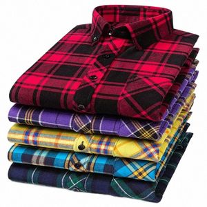 Nouveau automne hiver Fi hommes décontracté flanelle Plaid Lg manches chemises S-8XL coupe régulière poche Businman Dr chemises quotidien 88EK #