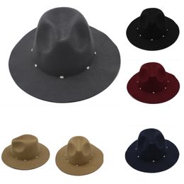 Nieuwe herfst winter hoeden caps voor dames mode dame fedora hoed met diamant vrouwelijke platte brede rand jazz caps voelde Trilby GH-223