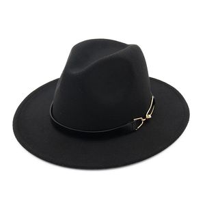 Europese Amerikaanse mannen vrouwen wollen vilt Fedora hoeden met riem gesp unisex brede rand jazz hoed herfst winter Panama cap trilby chapeau