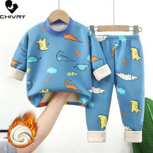 Nieuwe herfst winter kinderen dikke warme pamas baby jongens meisjes cartoon lange mouw ronde nek pyjama's peuter slaapkleding kleding sets l2405