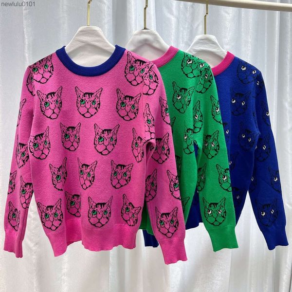Nouveau automne/hiver tricots édition coréenne pour femmes à la mode et Style occidental élastique lettre ample motif Jacquard pull tête de chat