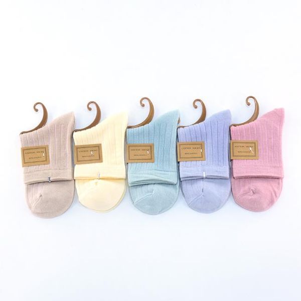 Chaussettes tube en coton de couleur pure pour femmes, nouvelle collection automne-hiver, chaussettes rayées break Idle sont respirantes, absorbant la sueur et anti-friction