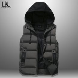 Nouveau automne hiver hommes décontracté gilet à capuche solide veste sans manches mâle épais gilet chaud poches à glissière vêtements d'extérieur S-4XL 201119