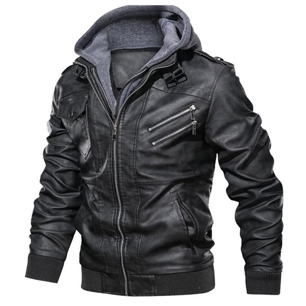 Nouveau automne hiver hommes en cuir moto à capuche chaud PU veste de baseball Euro taille manteau C1120