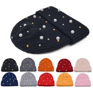 New Autumn Winter Pearl Flash Diamond Knitted Hat Outdoor Warm Personality Street Wool Hats For Woman Man Spring Sports Beanies