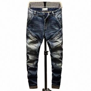 Nouveau Automne Hiver Élégant Droit Cargo Vintage Designer Vêtements Denim Lg Coréen Fi Hommes Moto Travail Stretch Pantalon j83P #