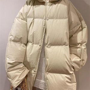 Nouveau Automne Hiver Blanc Duvet de Canard Veste Femmes Simple Poitrine Vers Le Bas Manteau Femme Épais Chaud Long Vers Le Bas Parkas Surdimensionné Survêtement 201023