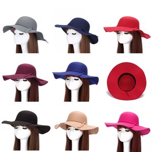 Nieuwe herfst winter brede rand vrouwen top hoeden mode dames wol vilt zon hoeden vrouwelijke strand cap GH-45 Whosales gratis verzending