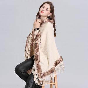 Nouveau automne hiver femmes tricoté Cape Poncho col rond tricots Ponchos dame pulls glands Ponchos C4960