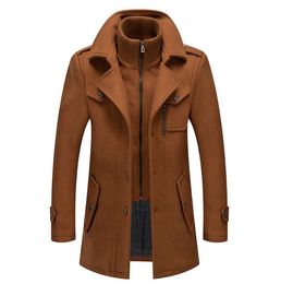 Nouveau automne hiver laine manteau hommes mode Double col épais veste simple boutonnage Trench manteau hommes décontracté laine mélanges pardessus