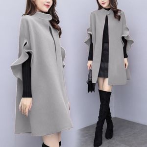 Nieuwe herfst wollen vest met cape jas jas vrouwen winter plus size M-5XL zwarte mantel dames wol overjas vrouw 2010303030